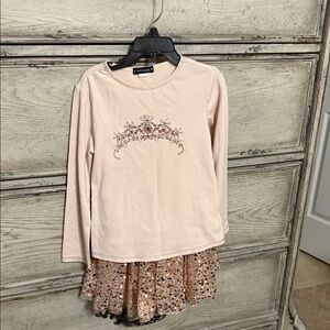 Kate Mack Pink Long Sleeve Tee with Sequin Skirt